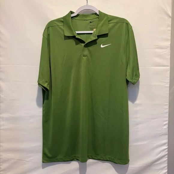 NWT Nike Mens Large Dri-FIT Ribbed Collar Standart Fit Solid Green Golf Polo - Picture 3 of 9